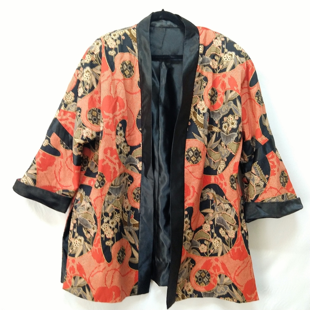 COPY - Haori Kimono Jacket Japanese Floral Print Orange